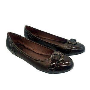 Life Stride Nero Buckle Flats Women 10M Brown Round Toe Comfort Support Flex